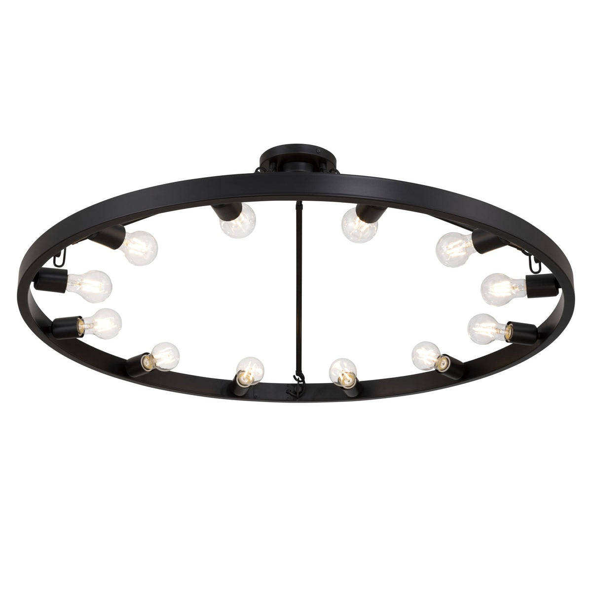 Golden Lighting Castile 40in 12-Light Semi-Flush Mount | Transitional Matte Black Wagon Wheel | Entryway & Foyer | Model 1019-12SF BLK