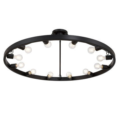 Golden Lighting Castile 40in 12-Light Semi-Flush Mount | Transitional Matte Black Wagon Wheel | Entryway & Foyer | Model 1019-12SF BLK