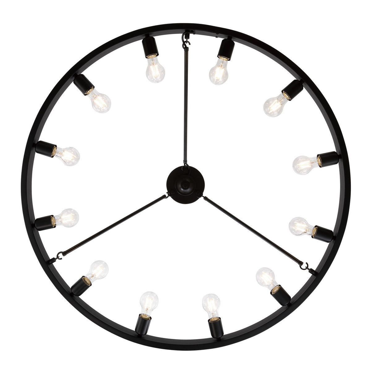 Golden Lighting Castile 40in 12-Light Semi-Flush Mount | Transitional Matte Black Wagon Wheel | Entryway & Foyer | Model 1019-12SF BLK