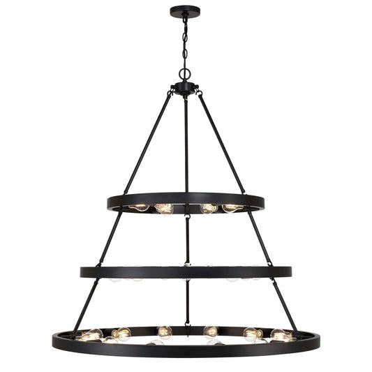 Golden Lighting Castile 40in 27-Light Chandelier | Transitional Matte Black Steel | Dining Room & Foyer | 40 x 40 x 42.13 in | Model 1019-6-9-12 BLK