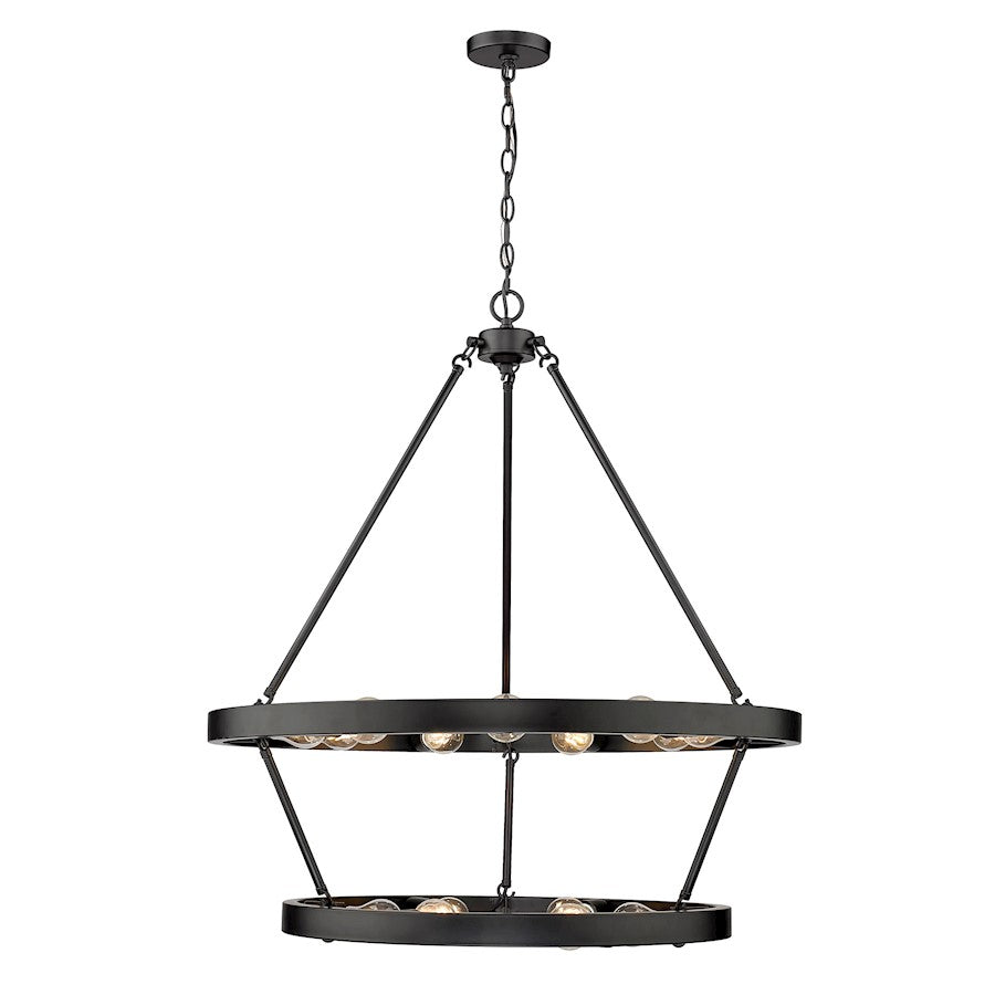 15 Light 35" Chandelier, Matte Black