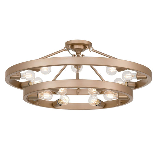 Golden Lighting Castile 32in 15-Light Semi-Flush Mount | Transitional French Gold Steel | Entryway & Living Room | Model 1019-96SF FRG