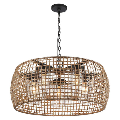 Golden Lighting Piper 27in 5-Light Outdoor Pendant | Bohemian Natural Black and Maple All-Weather Wicker | Covered Patio | Model 1067-O5P NB-MAW