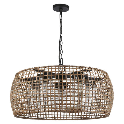 Golden Lighting Piper 27in 5-Light Outdoor Pendant | Bohemian Natural Black and Maple All-Weather Wicker | Covered Patio | Model 1067-O5P NB-MAW