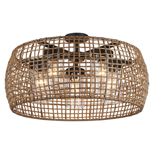 Golden Lighting Piper 27in 5-Light Outdoor Ceiling Light | Bohemian Natural Black and Maple Wicker | Porch & Gazebo | Model 1067-O5SF NB-MAW