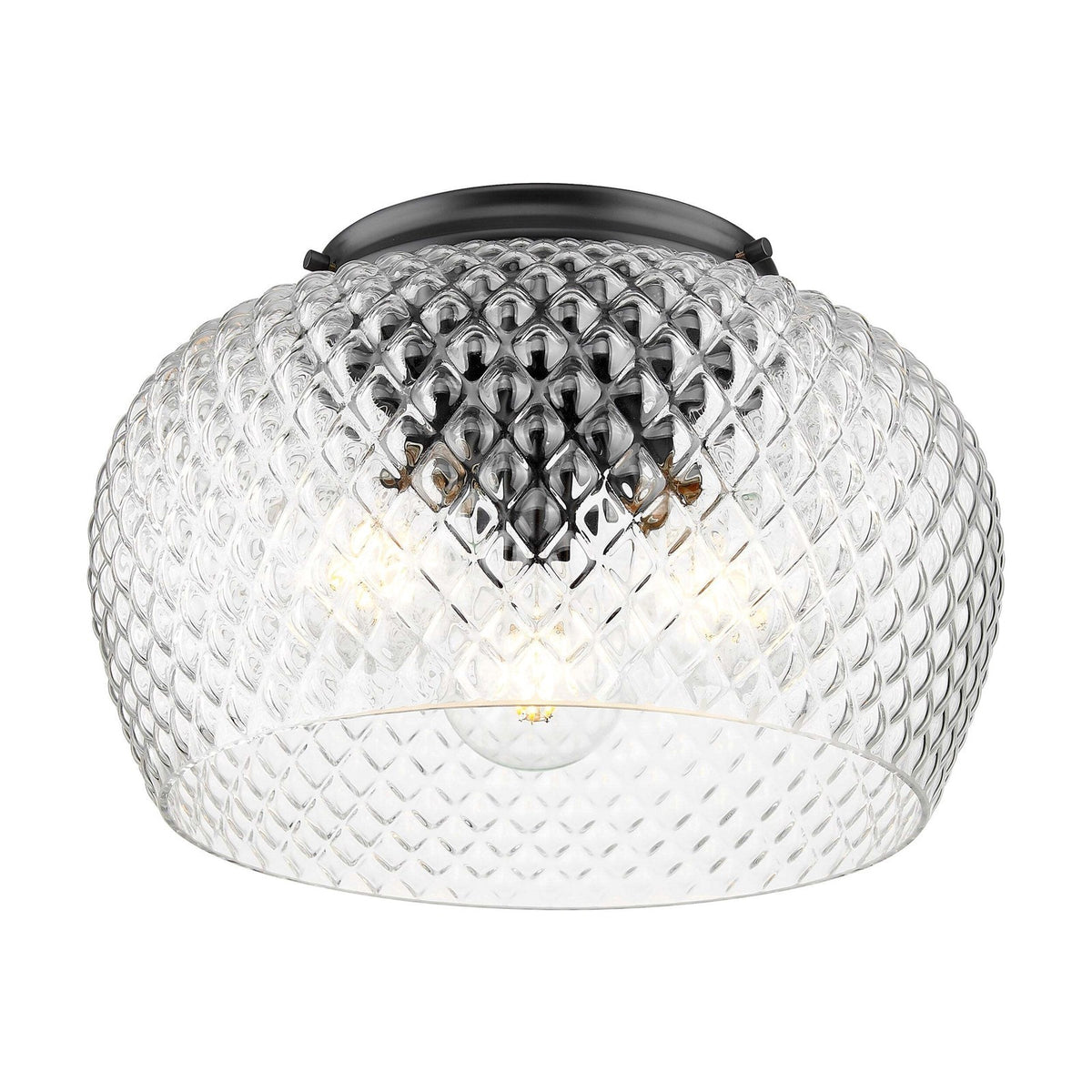 Golden Lighting Adeline 14in 3-Light Flush Mount | Farmhouse Matte Black and Clear Glass | Hallway & Bathroom | Model 1088-3FM BLK-CLR