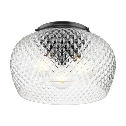 Golden Lighting Adeline 14in 3-Light Flush Mount | Farmhouse Matte Black and Clear Glass | Hallway & Bathroom | Model 1088-3FM BLK-CLR