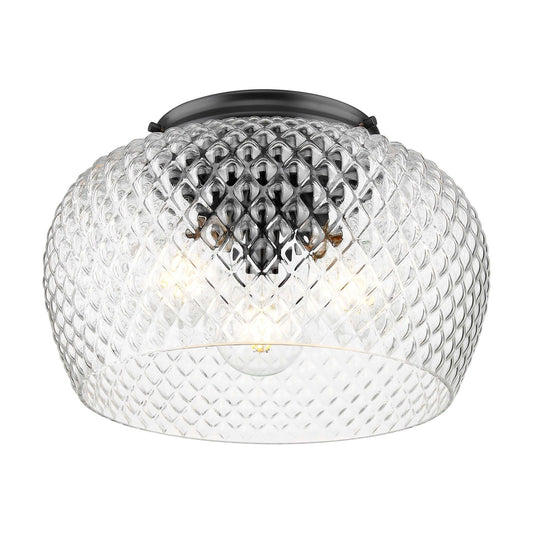 Golden Lighting Adeline 14in 3-Light Flush Mount | Farmhouse Matte Black and Clear Glass | Hallway & Bathroom | Model 1088-3FM BLK-CLR