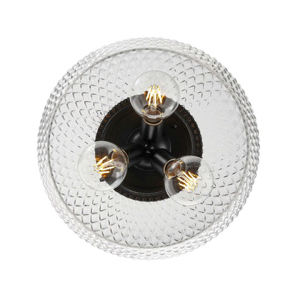 Golden Lighting Adeline 14in 3-Light Flush Mount | Farmhouse Matte Black and Clear Glass | Hallway & Bathroom | Model 1088-3FM BLK-CLR