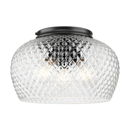 Golden Lighting Adeline 14in 3-Light Flush Mount | Farmhouse Matte Black and Clear Glass | Hallway & Bathroom | Model 1088-3FM BLK-CLR