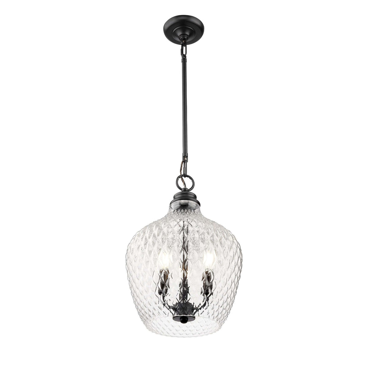 Golden Lighting Adeline 11in 3-Light Pendant | Farmhouse Matte Black and Clear Glass | Kitchen Island & Dining Room | Model 1088-3P BLK-CLR