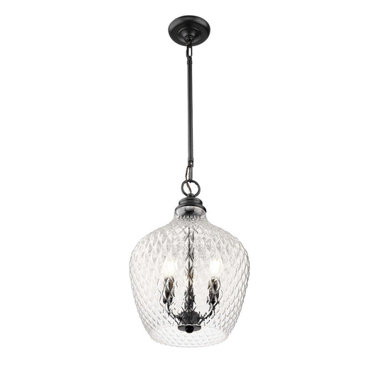 Golden Lighting Adeline 11in 3-Light Pendant | Farmhouse Matte Black and Clear Glass | Kitchen Island & Dining Room | Model 1088-3P BLK-CLR