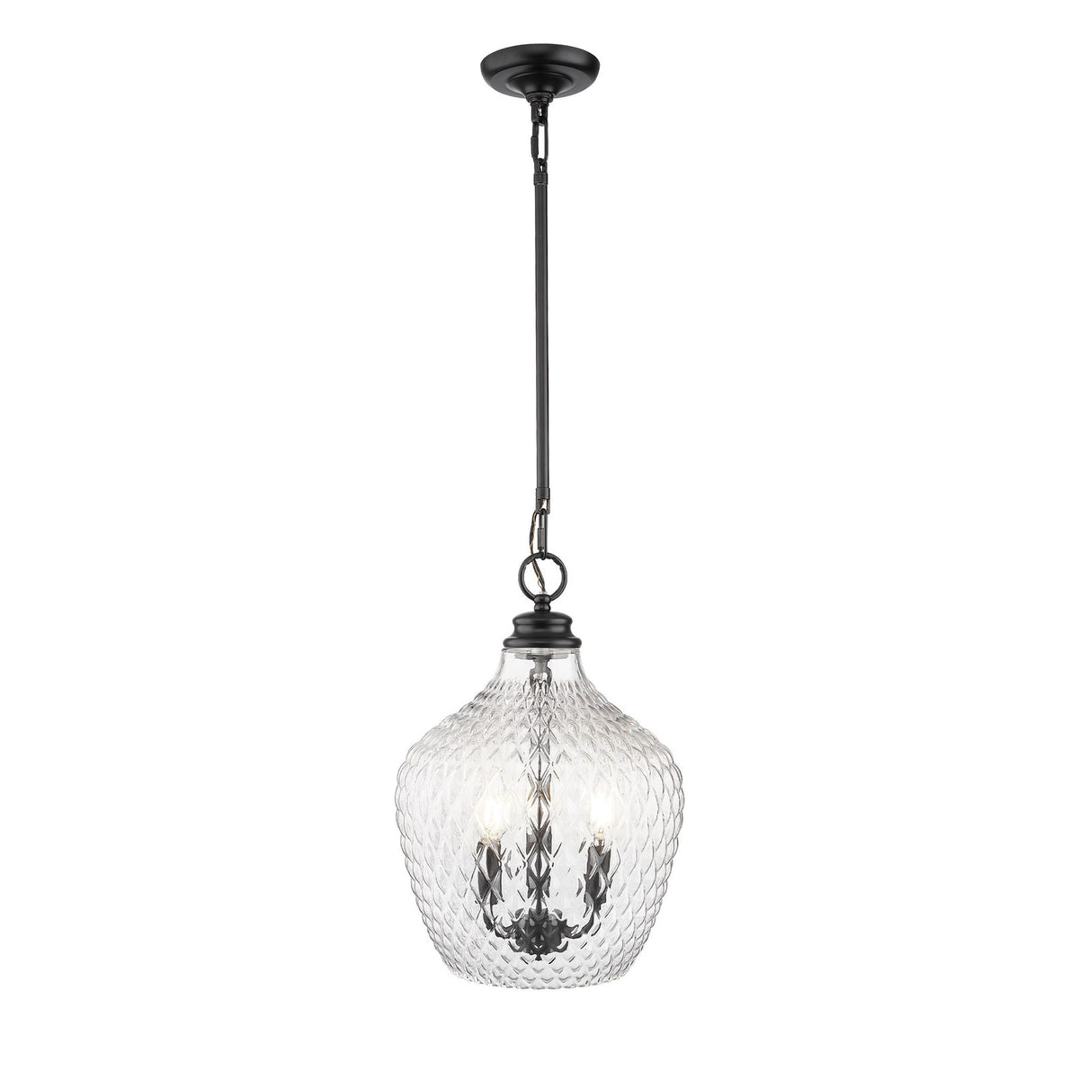Golden Lighting Adeline 11in 3-Light Pendant | Farmhouse Matte Black and Clear Glass | Kitchen Island & Dining Room | Model 1088-3P BLK-CLR