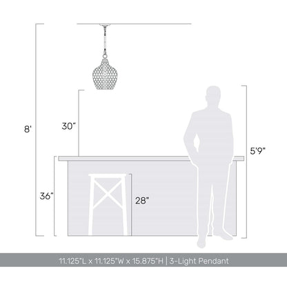 Golden Lighting Adeline 11in 3-Light Pendant | Farmhouse Matte Black and Clear Glass | Kitchen Island & Dining Room | Model 1088-3P BLK-CLR