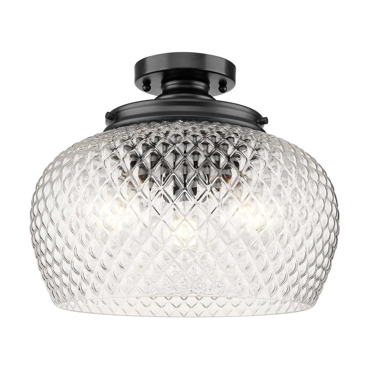 Golden Lighting Adeline 14in 3-Light Semi-Flush Mount | Farmhouse Matte Black and Clear Glass | Entryway & Kitchen | Model 1088-3SF BLK-CLR