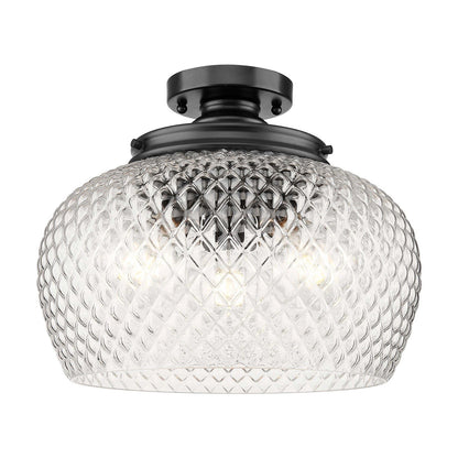 Golden Lighting Adeline 14in 3-Light Semi-Flush Mount | Farmhouse Matte Black and Clear Glass | Entryway & Kitchen | Model 1088-3SF BLK-CLR