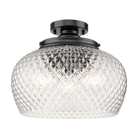 Golden Lighting Adeline 14in 3-Light Semi-Flush Mount | Farmhouse Matte Black and Clear Glass | Entryway & Kitchen | Model 1088-3SF BLK-CLR