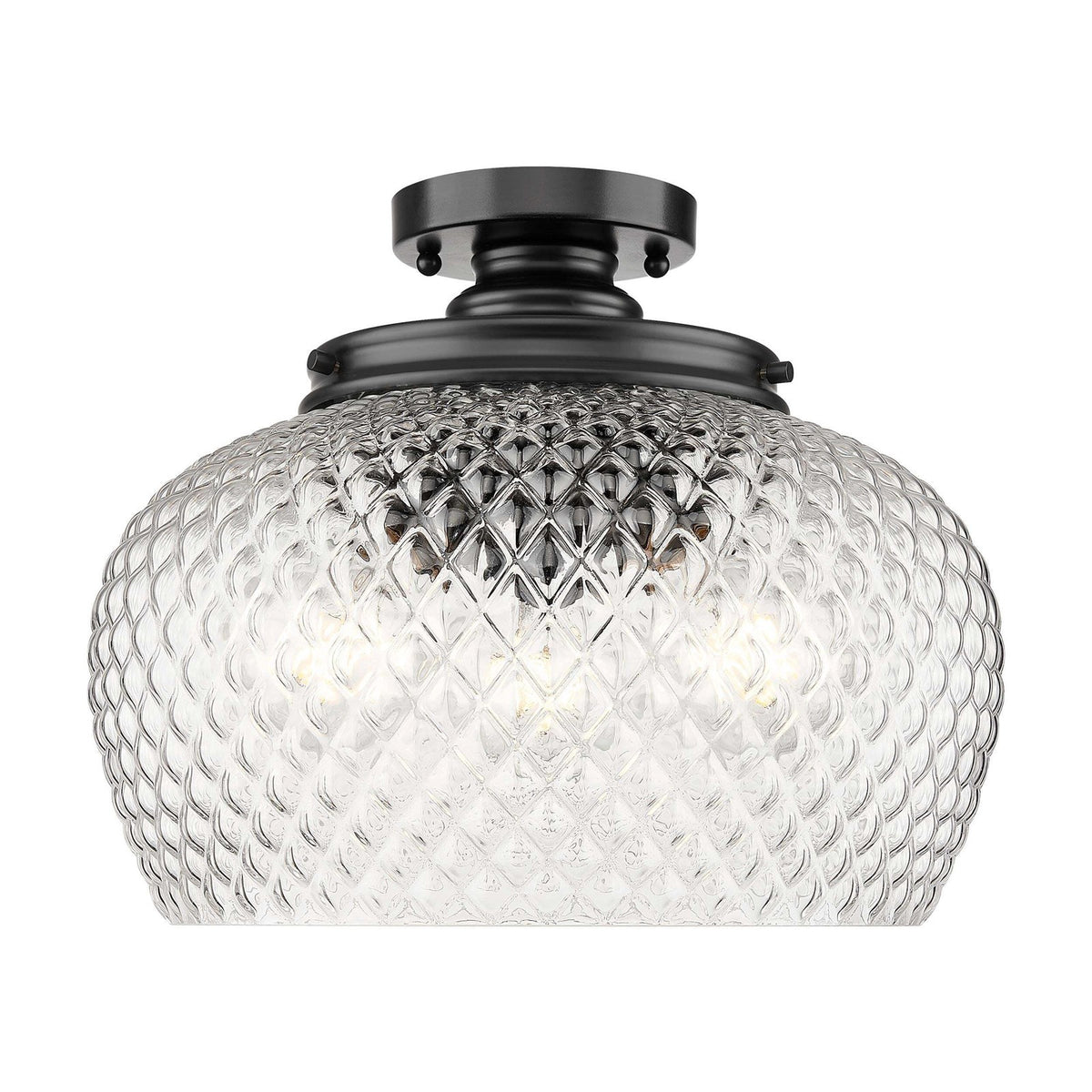 Golden Lighting Adeline 14in 3-Light Semi-Flush Mount | Farmhouse Matte Black and Clear Glass | Entryway & Kitchen | Model 1088-3SF BLK-CLR