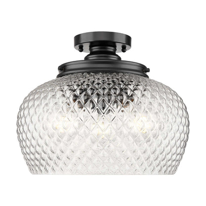 Golden Lighting Adeline 14in 3-Light Semi-Flush Mount | Farmhouse Matte Black and Clear Glass | Entryway & Kitchen | Model 1088-3SF BLK-CLR