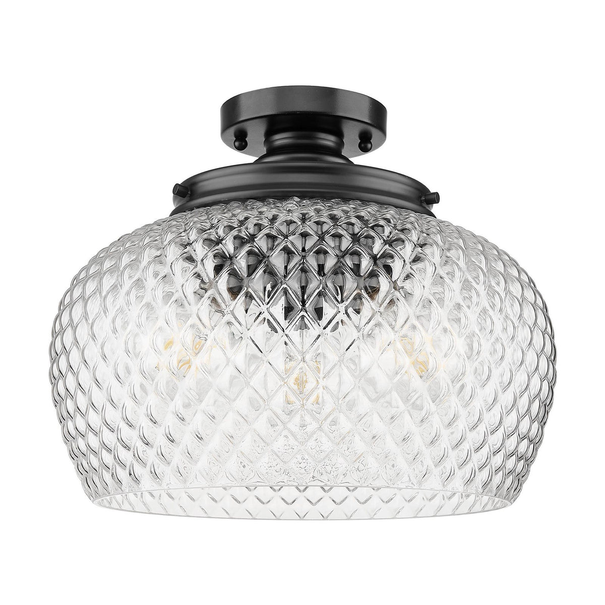 Golden Lighting Adeline 14in 3-Light Semi-Flush Mount | Farmhouse Matte Black and Clear Glass | Entryway & Kitchen | Model 1088-3SF BLK-CLR