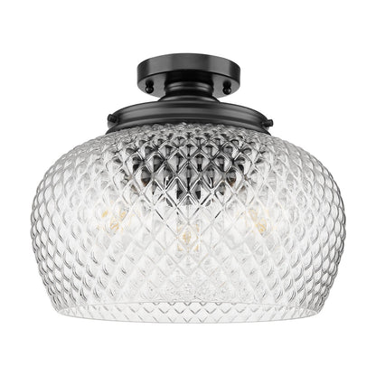 Golden Lighting Adeline 14in 3-Light Semi-Flush Mount | Farmhouse Matte Black and Clear Glass | Entryway & Kitchen | Model 1088-3SF BLK-CLR