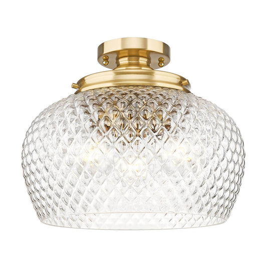Golden Lighting Adeline 14in 3-Light Semi-Flush Mount | Country Farmhouse Modern Brushed Gold and Clear Glass | Entryway | Model 1088-3SF MBG-CLR