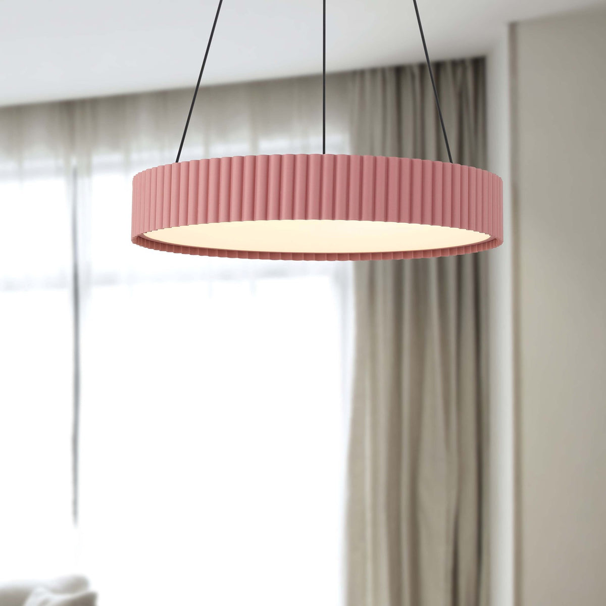 Golden Lighting Sashay 20in Integrated LED Pendant | Modern Blush Fluted Acrylic | Kitchen Island & Dining Room | Model 1146-20 BL