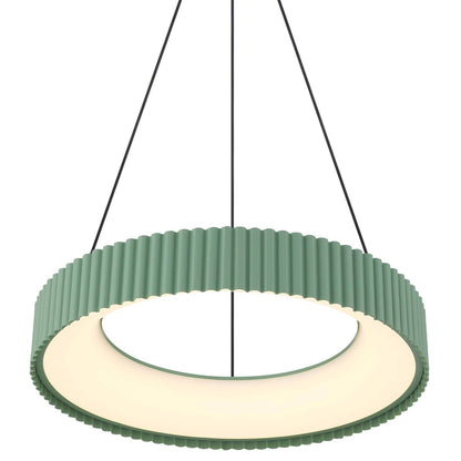 Golden Lighting Sashay 20in LED Pendant | Modern Pistachio Fluted Drum | Kitchen Island & Dining Room | 19.75 x 19.75 x 4 in | Model 1146-20 PI