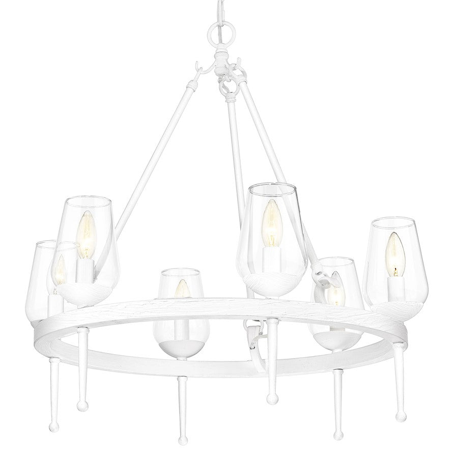 6 Light Chandelier, White Plaster