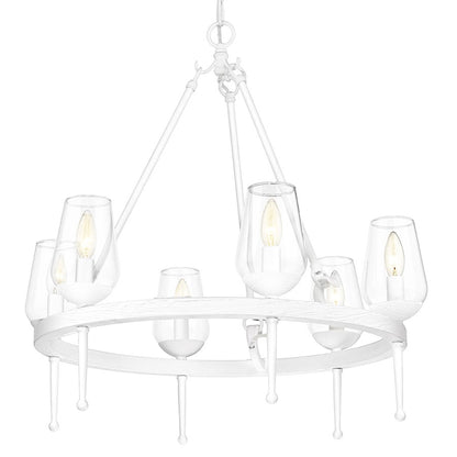 6 Light Chandelier, White Plaster