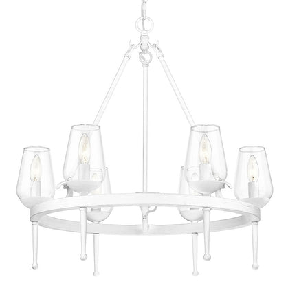 6 Light Chandelier, White Plaster