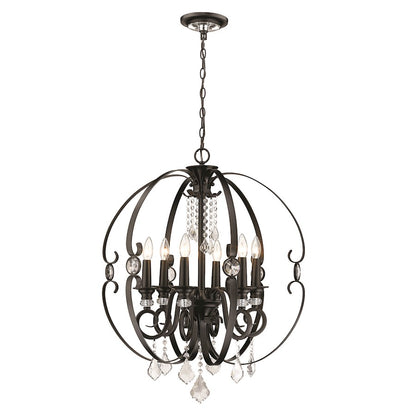 6 Light Chandelier, Matte Black