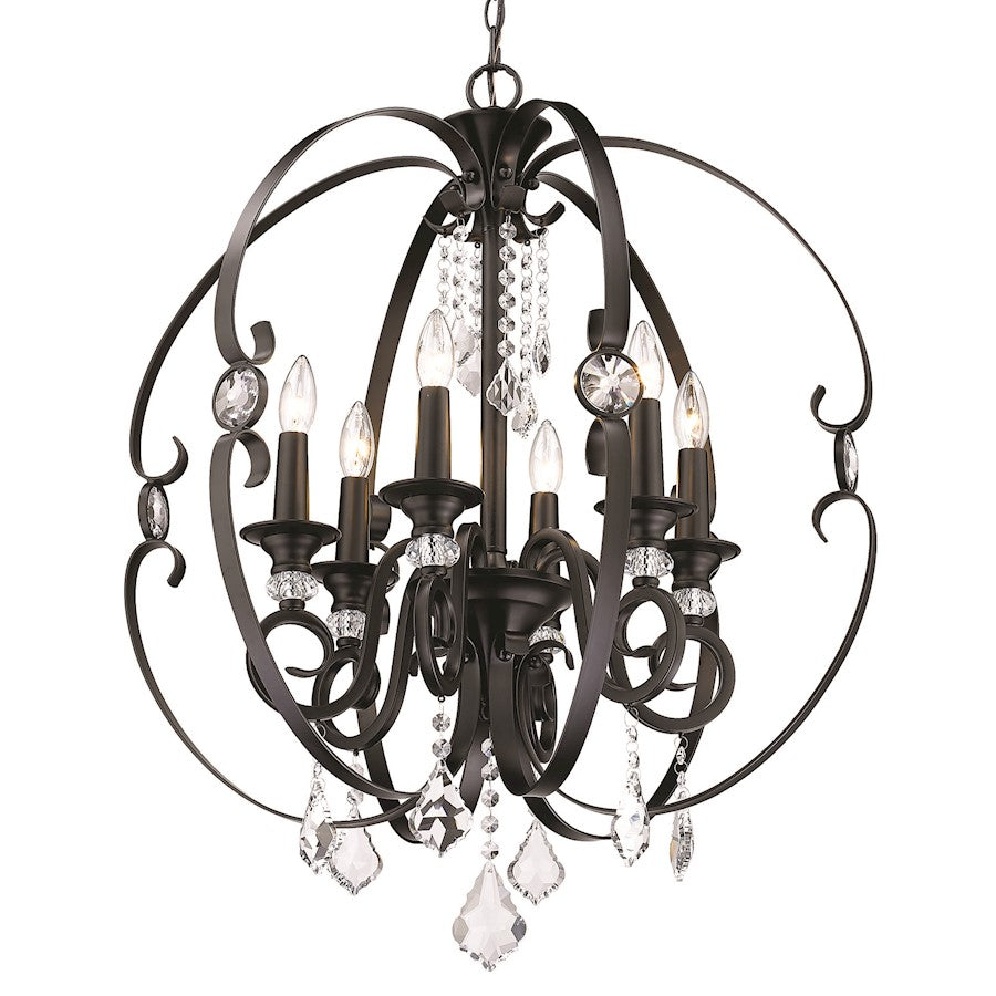 6 Light Chandelier, Matte Black