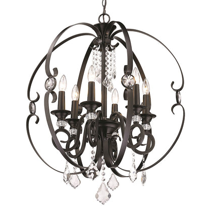 6 Light Chandelier, Matte Black