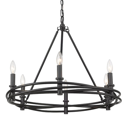 6 Light Chandelier, Matte Black