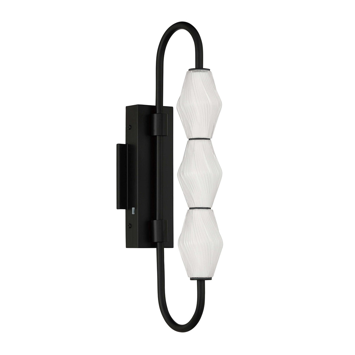 Golden Lighting Geode 21.5in LED Outdoor Wall Light | Modern Matte Black and Fluted Striped Glass | Entryway & Patio | Model 1517-OWL3 BLK-FST