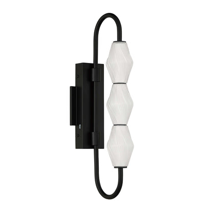 Golden Lighting Geode 21.5in LED Outdoor Wall Light | Modern Matte Black and Fluted Striped Glass | Entryway & Patio | Model 1517-OWL3 BLK-FST