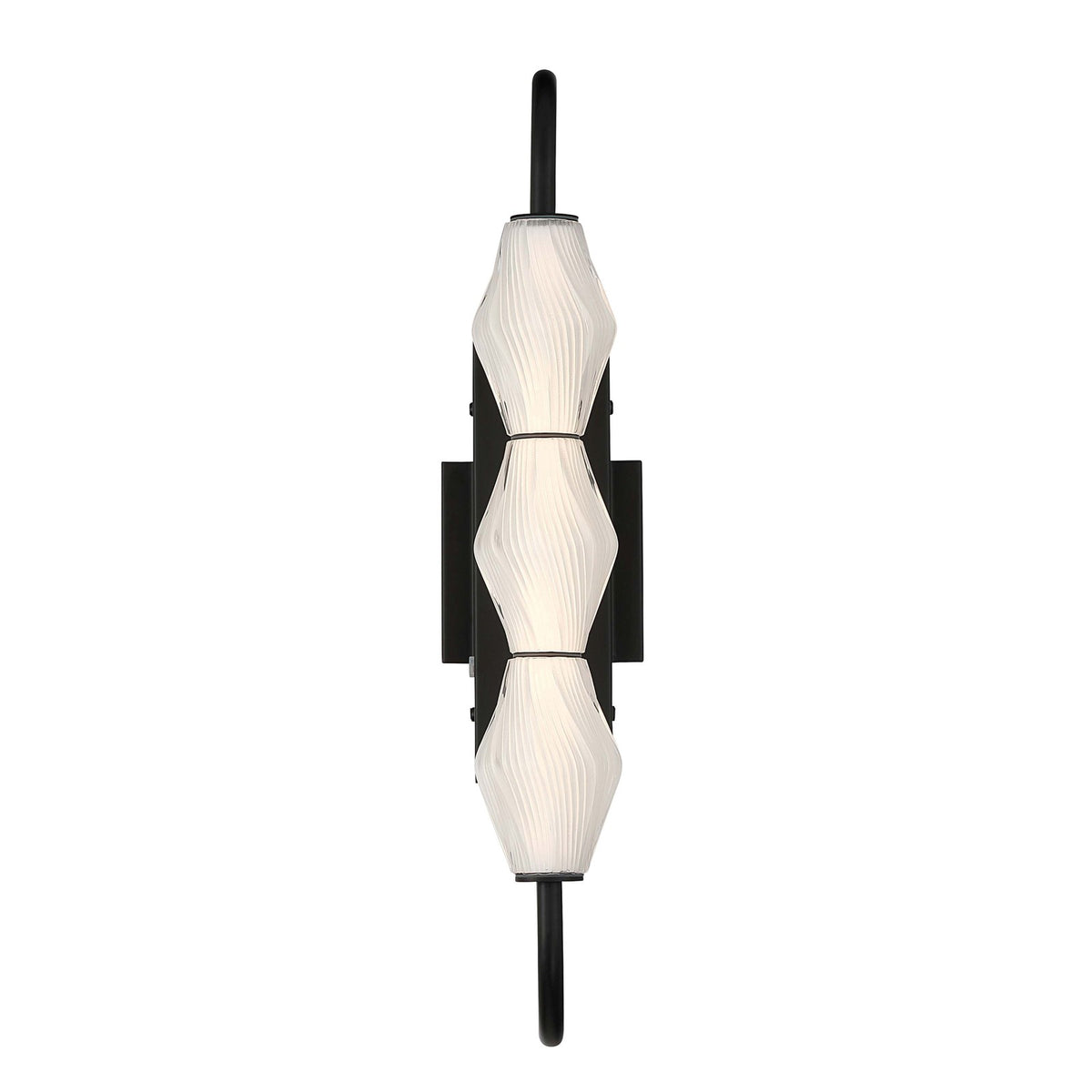 Golden Lighting Geode 21.5in LED Outdoor Wall Light | Modern Matte Black and Fluted Striped Glass | Entryway & Patio | Model 1517-OWL3 BLK-FST