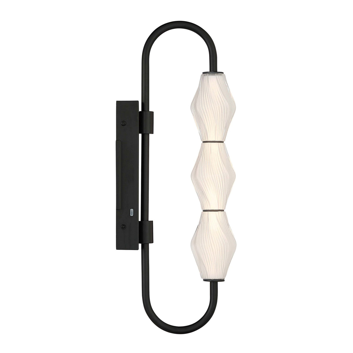 Golden Lighting Geode 21.5in LED Outdoor Wall Light | Modern Matte Black and Fluted Striped Glass | Entryway & Patio | Model 1517-OWL3 BLK-FST