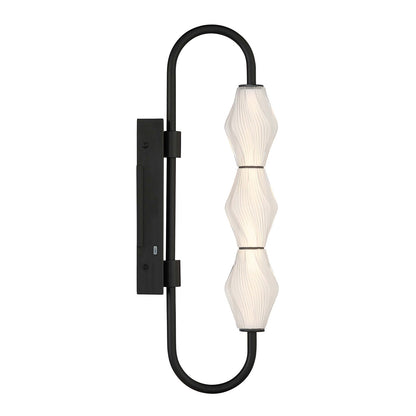 Golden Lighting Geode 21.5in LED Outdoor Wall Light | Modern Matte Black and Fluted Striped Glass | Entryway & Patio | Model 1517-OWL3 BLK-FST