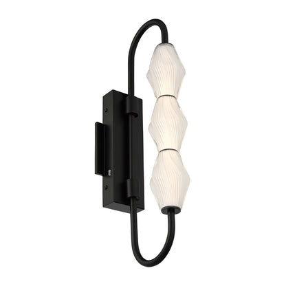 Golden Lighting Geode 21.5in LED Outdoor Wall Light | Modern Matte Black and Fluted Striped Glass | Entryway & Patio | Model 1517-OWL3 BLK-FST