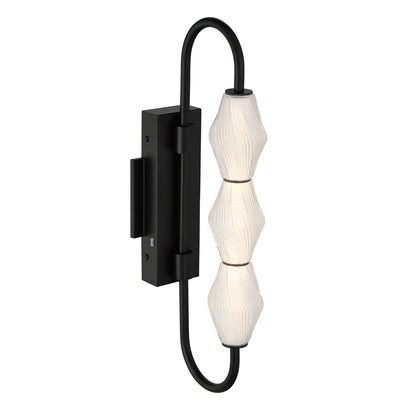 Golden Lighting Geode 21.5in LED Outdoor Wall Light | Modern Matte Black and Fluted Striped Glass | Entryway & Patio | Model 1517-OWL3 BLK-FST