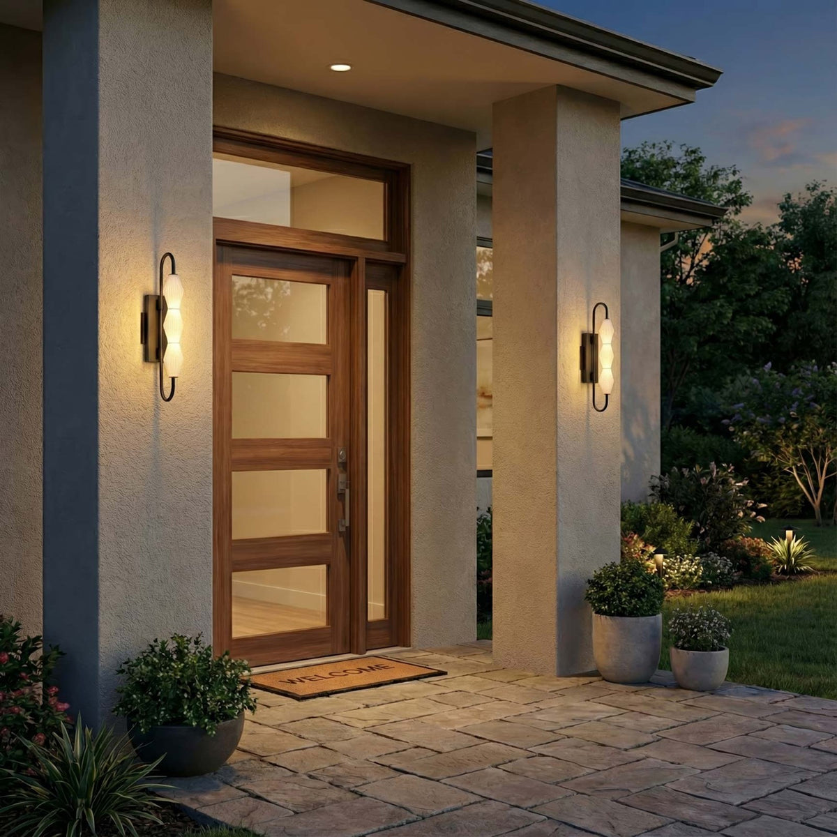 Golden Lighting Geode 21.5in LED Outdoor Wall Light | Modern Matte Black and Fluted Striped Glass | Entryway & Patio | Model 1517-OWL3 BLK-FST