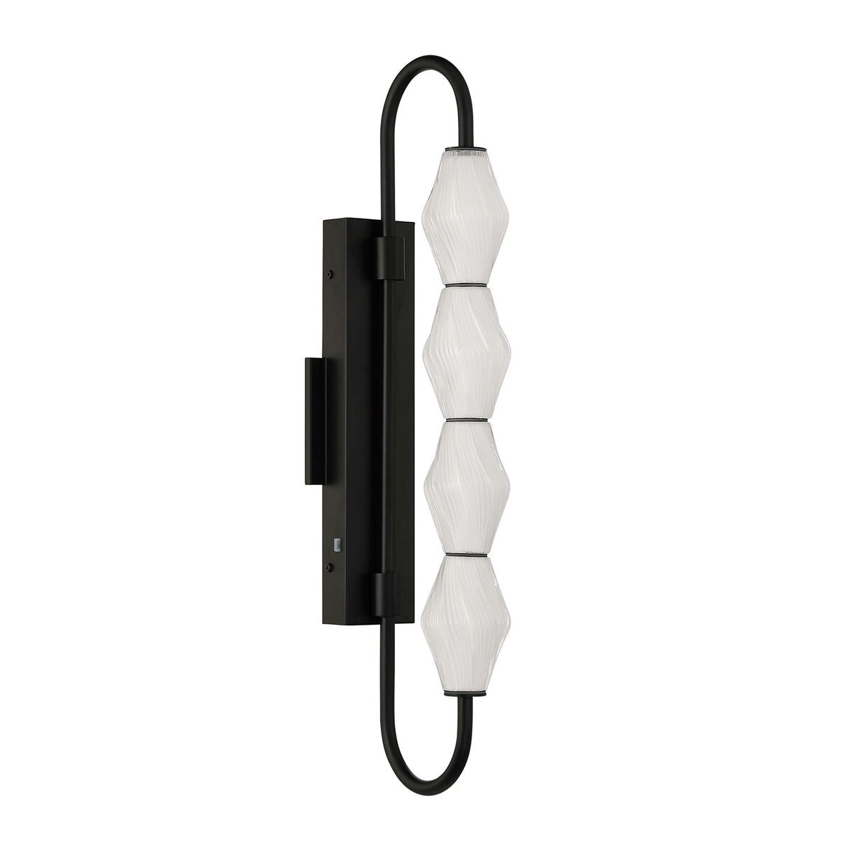 Golden Lighting Geode 27in 4-Light LED Outdoor Wall Light | Modern Matte Black and Fluted Striped Glass | Entryway & Patio | Model 1517-OWL4 BLK-FST
