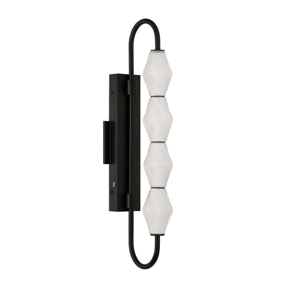 Golden Lighting Geode 27in 4-Light LED Outdoor Wall Light | Modern Matte Black and Fluted Striped Glass | Entryway & Patio | Model 1517-OWL4 BLK-FST