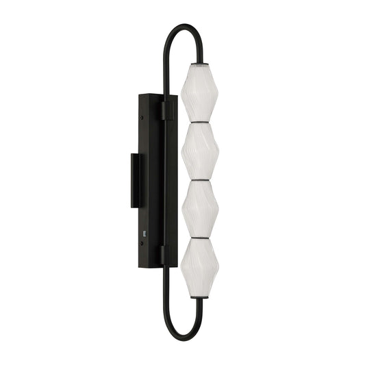 Golden Lighting Geode 27in 4-Light LED Outdoor Wall Light | Modern Matte Black and Fluted Striped Glass | Entryway & Patio | Model 1517-OWL4 BLK-FST