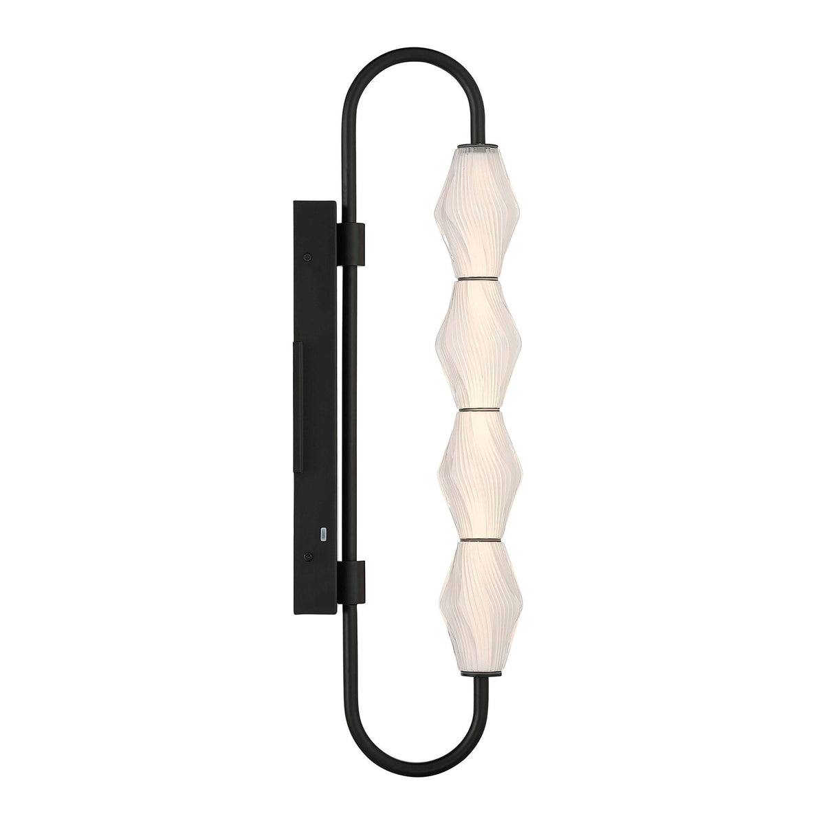 Golden Lighting Geode 27in 4-Light LED Outdoor Wall Light | Modern Matte Black and Fluted Striped Glass | Entryway & Patio | Model 1517-OWL4 BLK-FST