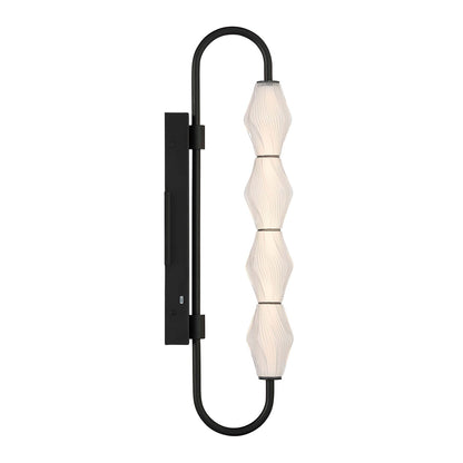 Golden Lighting Geode 27in 4-Light LED Outdoor Wall Light | Modern Matte Black and Fluted Striped Glass | Entryway & Patio | Model 1517-OWL4 BLK-FST