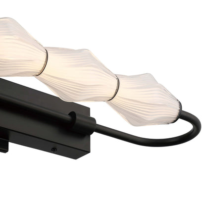 Golden Lighting Geode 27in 4-Light LED Outdoor Wall Light | Modern Matte Black and Fluted Striped Glass | Entryway & Patio | Model 1517-OWL4 BLK-FST