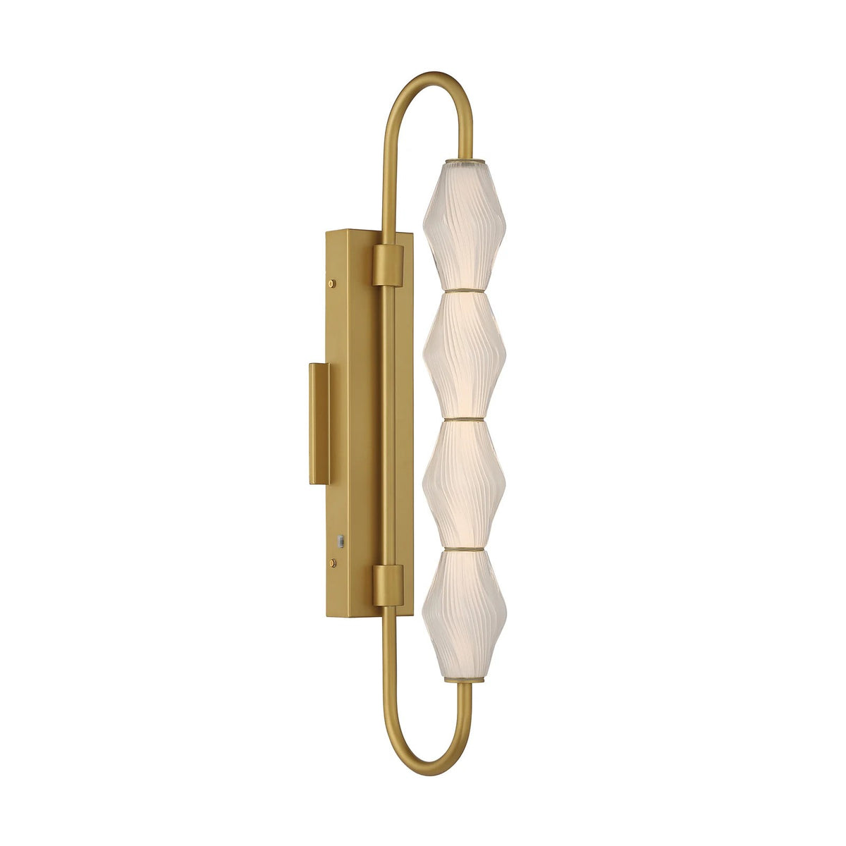 Golden Lighting Geode 27in 4-Light Outdoor Wall Light | Modern Satin Brushed Gold and Fluted Striped Glass | Front Door | Model 1517-OWL4 SBG-FST